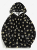Fluffy Daisy Pattern Hoodie Xl Black