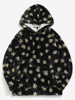 Fluffy Daisy Pattern Hoodie Xl Black