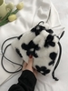 Fluffy Faux Fur Animal Floral Pattern Bucket Bag
