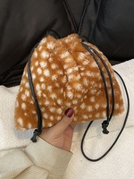 Fluffy Faux Fur Animal Floral Pattern Bucket Bag