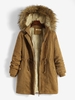 Fluffy Faux Fur Hooded Zip Design Warm Fleece-lined Corduroy Coat Xl Coffee