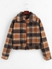 Fluffy Faux Fur Short Plaid Coat M
