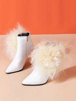 Fluffy Feathers Decor Stiletto Heel Fleece-lined Boots