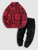 Fluffy Fleece Ethnic Printed Quater Zip Mock Neck Sweatshirt and Beam Feet Pants Set Multi a
