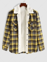 Fluffy Fleece-lined Plaid Pattern Button Front Jacket Xl Yellow