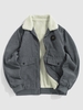 Fluffy Fleece-lined Turndown Collar Corduroy Jacket Xl Gray