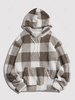 Fluffy Fleece Plaid Pattern Hoodie 2xl White