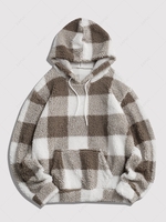 Fluffy Fleece Plaid Pattern Hoodie 2xl White