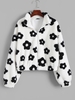 Fluffy Floral Graphic Faux Fur Jacket M White
