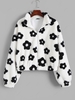 Fluffy Floral Graphic Faux Fur Jacket S White