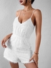 Fluffy Fuzzy Mohair Textured Cami Romper S White