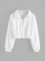 Fluffy Half Zip Cropped Top S White