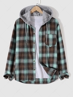 Fluffy Hooded Long Sleeves Plaid Shirt L Multi a