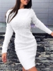 Fluffy Mohair Textured Long Sleeve Slinky Dress M White
