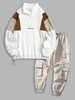 Fluffy NEW YORK Embroidery Colorblock Half Zip Sweatshirt and Cargo Jogger Techwear Pants Set Multi a