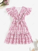 Flutter Sleeve Belted Flounce Hem Dress S White