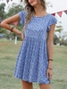 Flutter Sleeve Ditsy Floral Smock Mini Dress L Blue