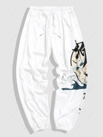 Flying Crane Graphic Oriental Sweatpants 2xl White