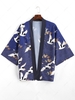 Flying Crane Sea Waves Print Open Front Kimono Cardigan S Lapis blue