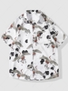 Flying Cranes Leaf Print Short Sleeve Shirt L White