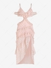 Foil Polka Dot Ruffles Cutout Slit Maxi Dress Xl Light pink