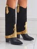 Fold Over Metallic Glitter Sparkle Panel Western Chelsea Knee High Boots
