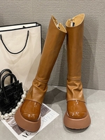 Folded Overlay Design Thick Bottom Calf Boots