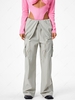 Foldover Waist Wide Leg Parachute Cargo Pants L Light gray