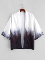 Forest Painting Print Open Front Kimono Cardigan L Coffee