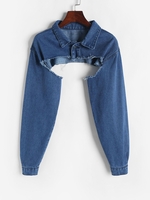 Frayed Bolero Denim Jacket L Blue
