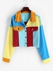 Frayed Colorblock Cropped Denim Jacket L Multi a