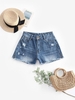 Frayed Denim Distressed Cutoff Shorts L Blue