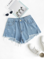 Frayed Denim Distressed Cutoff Shorts M Blue
