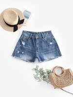Frayed Denim Distressed Cutoff Shorts M Blue