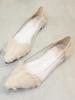 Frayed Detail Pointed Toe Flats