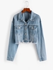Frayed Distressed Drop Shoulder Denim Jacket L Blue