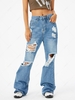 Frayed Distressed Wide Leg Jeans S Blue