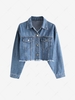 Frayed Drop Shoulder Crop Denim Jacket L Blue