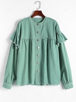 Frayed Drop Shoulder Rived Denim Jacket L Light green