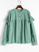 Frayed Drop Shoulder Rived Denim Jacket S Light green