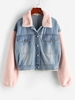 Frayed Faux Fur Panel Combo Denim Jacket M Blue gray