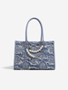 Frayed Flower Pattern Large Capacity Faux Pearl Chain Decor Tote Bag