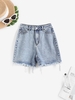 Frayed Hem Faded Long Denim Shorts L White