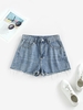 Frayed Hem Pockets Denim Shorts L Blue