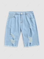 Frayed Hem Ripped Denim Shorts 2xl Light blue