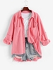 Frayed High Low Front Pockets Colored Denim Jacket M Light pink