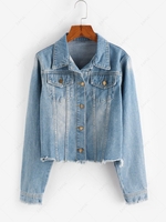 Frayed Light Wash Denim Jacket M Blue