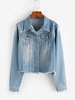 Frayed Light Wash Denim Jacket S Blue