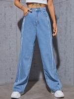 Frayed Light Wash Wide Leg Jeans L Blue