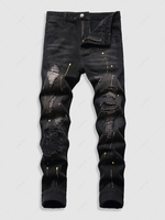 Frayed Paint Splatter Drippy Jeans 38 Black